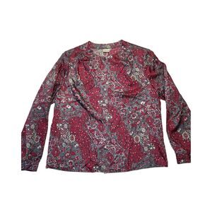 Pykettes Vintage 70s Shirt Womens L Retro Floral Blouse Notch Collar Top